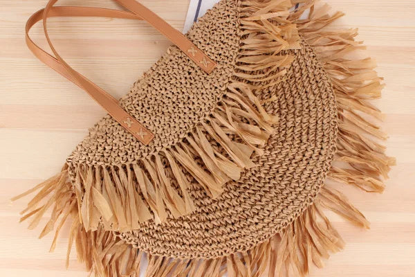 Recycled Woven Straw Shoulder Bag.