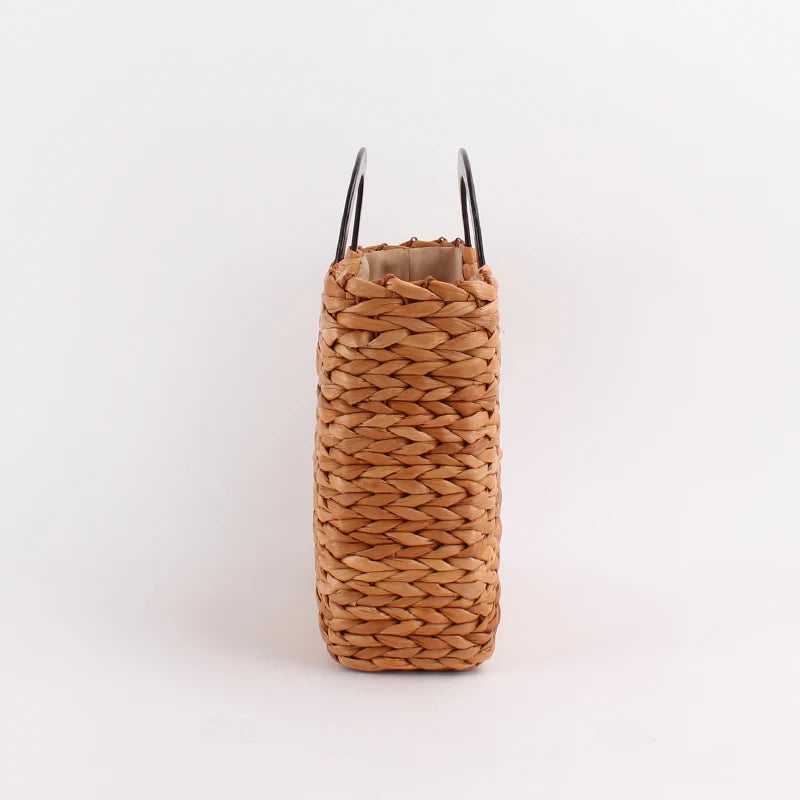 Woven Wicker Rattan Wooden Handle Handbag