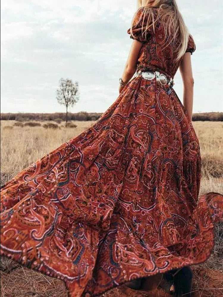 Boho Floral Print Maxi Dress.
