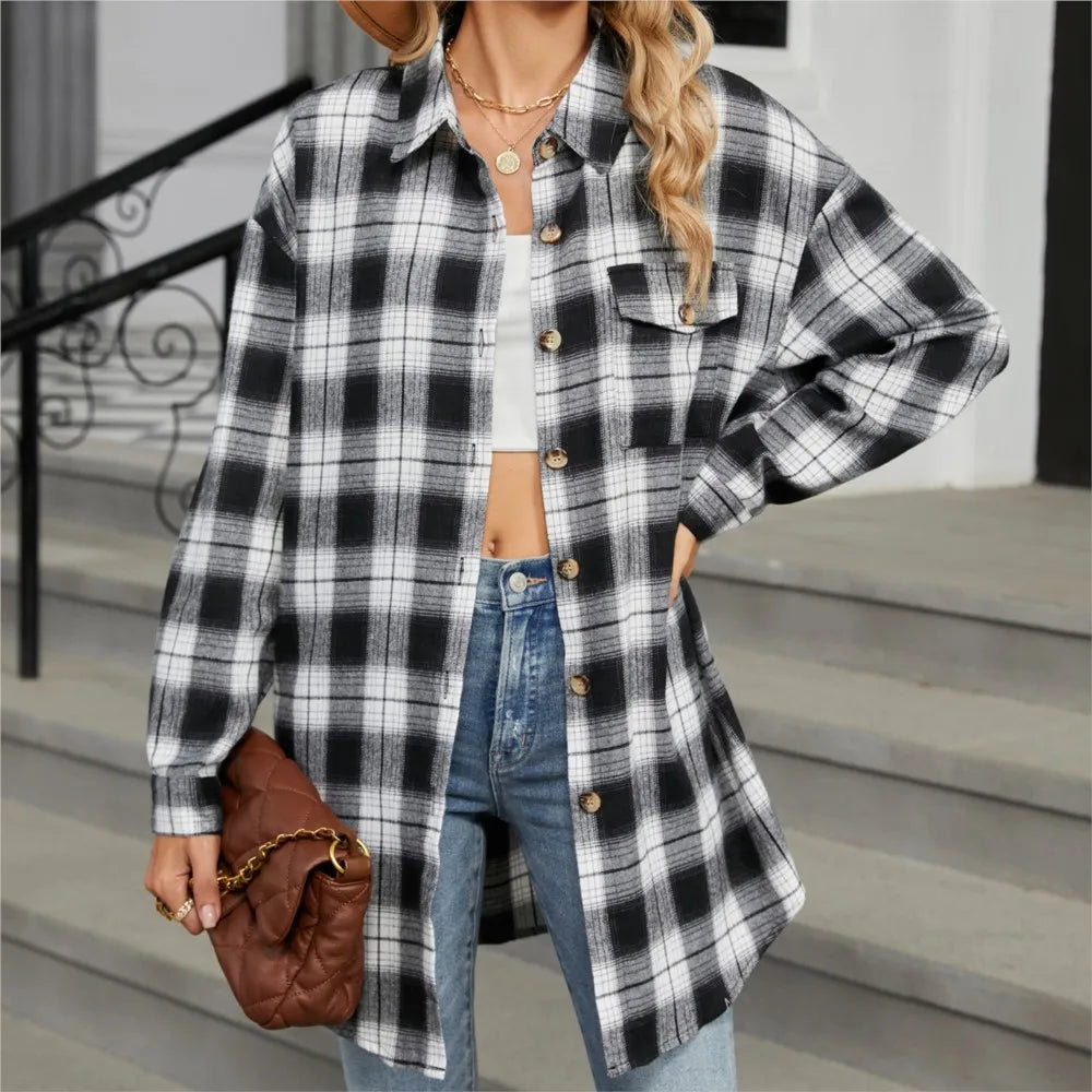 Women's Long Oversized Flannel Shirt