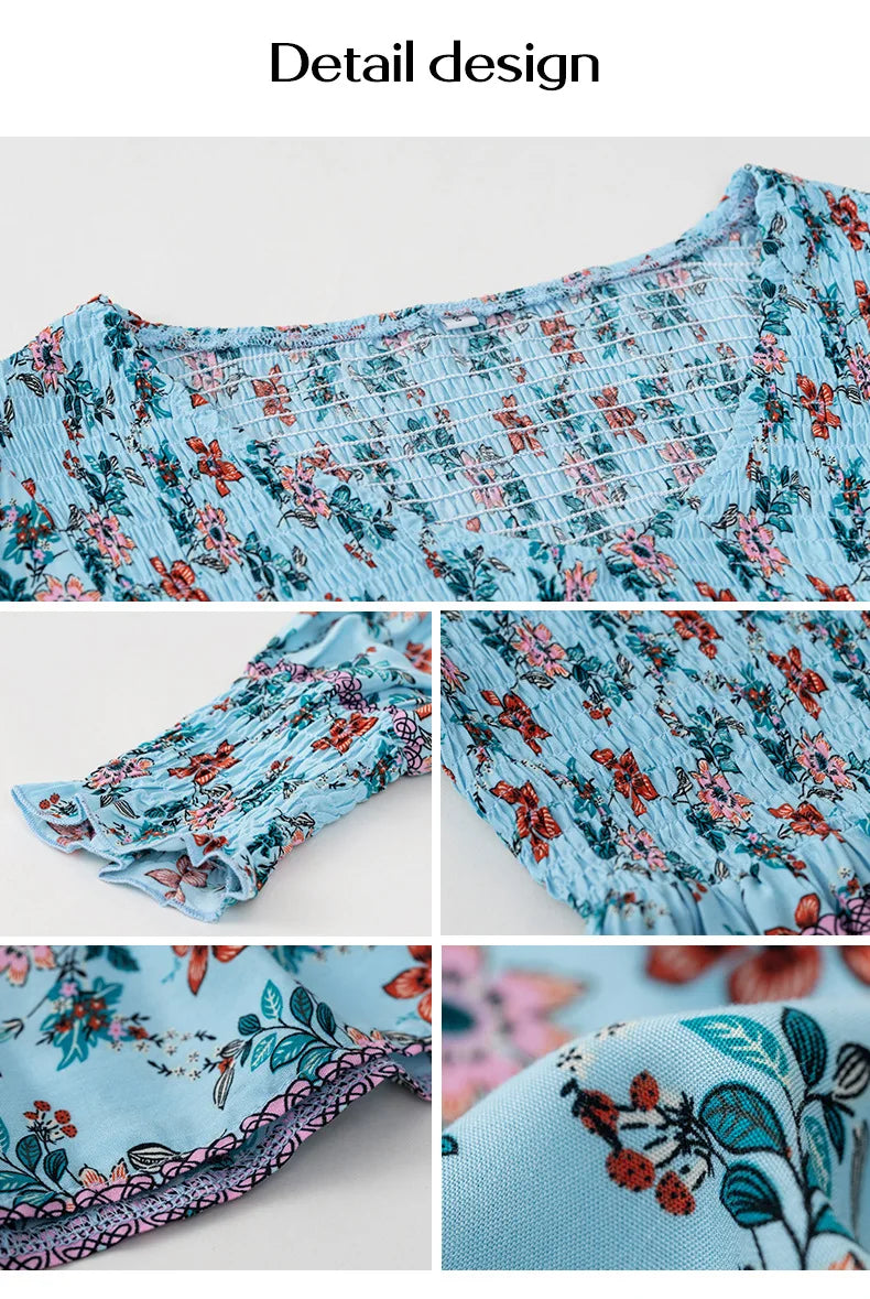 Boho Style Long Sleeve Blouse Floral Pattern