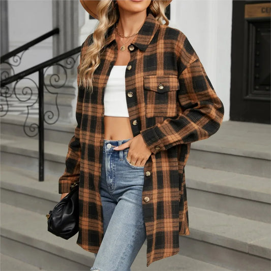 Women's Long Oversized Flannel Shirt