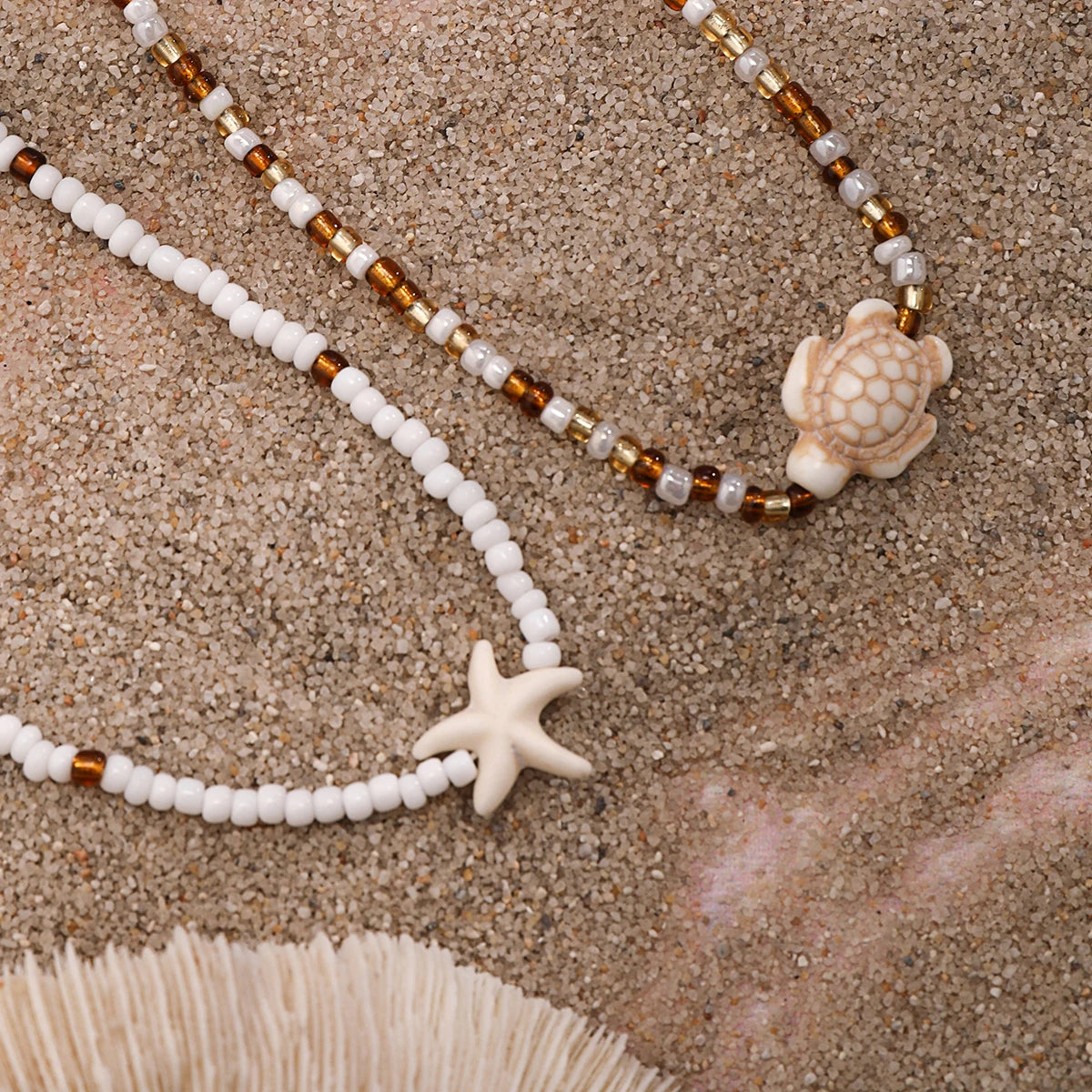 Boho Beach Double Turtle Starfish Pendant Choker - A Duo of Oceanic Wonders